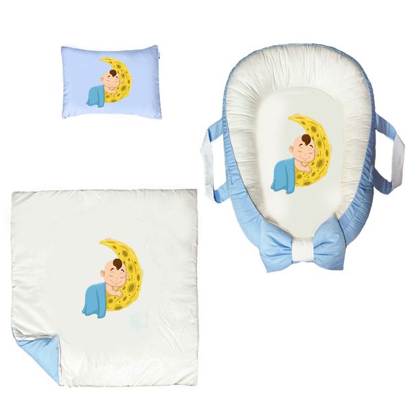 سرویس خواب سه تکه نوزاد ناریکو مدل گارد محافظ دار طرح ماه و کودک کد 0433
