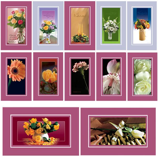 کارت پستال اهورا مدل نوروزی و گل‌های متالیک کد A-30 بسته‌ 12 عددی 