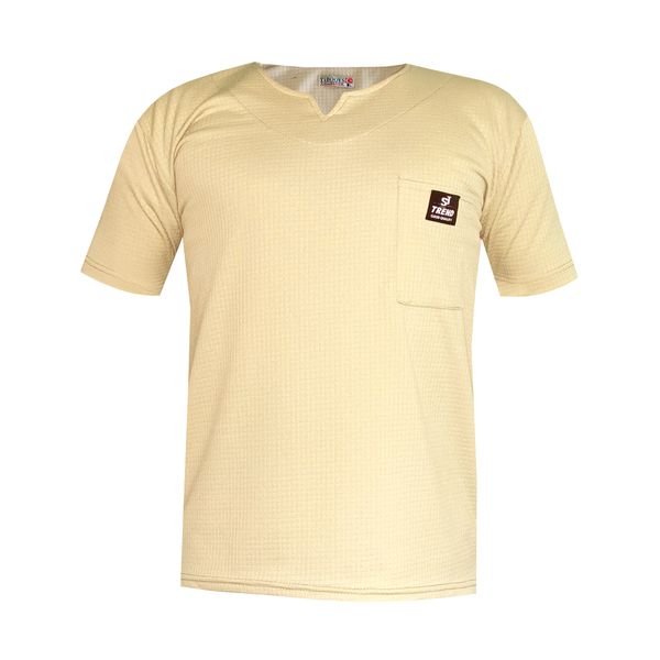 تی شرت آستین کوتاه مردانه مدل مربعی یقه کوبایی کد T-ke رنگ کرم