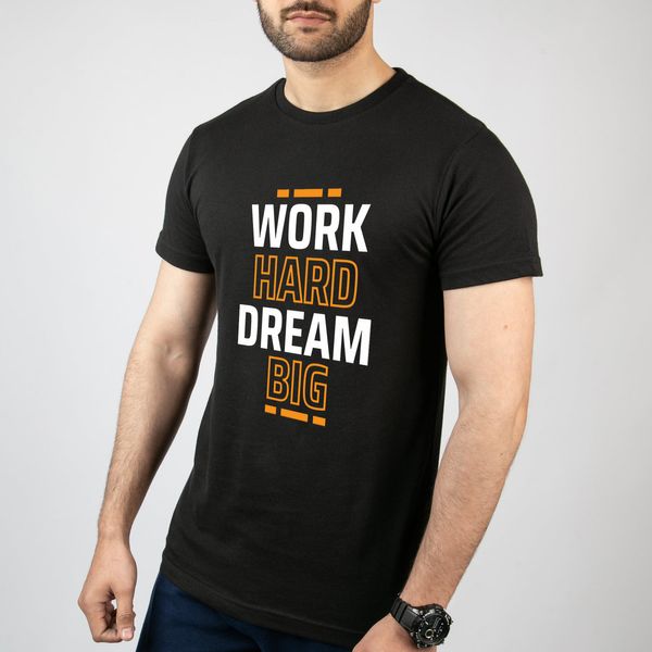 تی شرت آستین کوتاه مردانه مدل Work Hard Dream Big کد T022