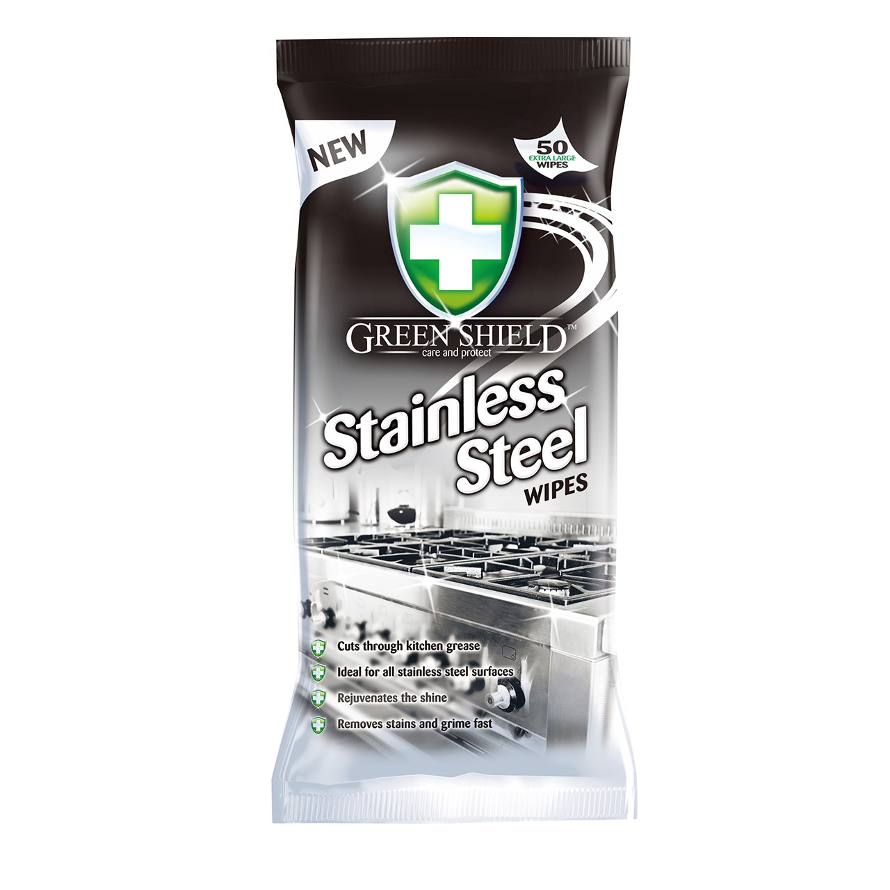 دستمال مرطوب پاک کننده گرین شیلد مدل Stainless Steel بسته 50 عددی