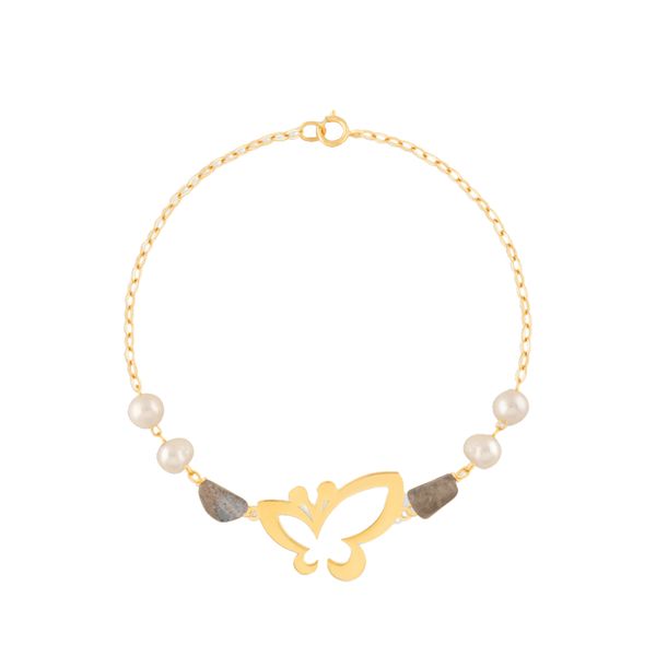 دستبند طلا عیار 18 زنانه پرسته مدل پروانه با سنگ