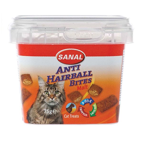 تشویقی گربه سانال مدل Anti Hairball Bites وزن 75 گرم