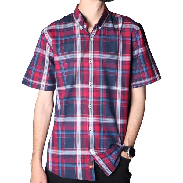 پیراهن آستین کوتاه مردانه مدل نخی چهارخونه کد 7293 رنگ قرمز