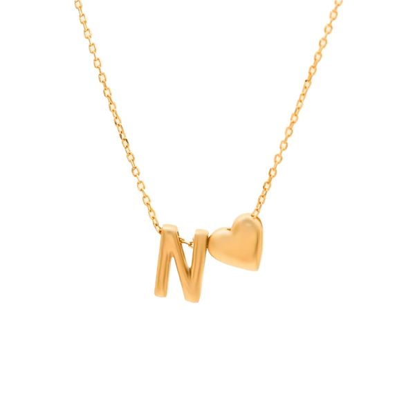 گردنبند طلا 18 عیار زنانه گالری روبی مدل حروف N و قلب