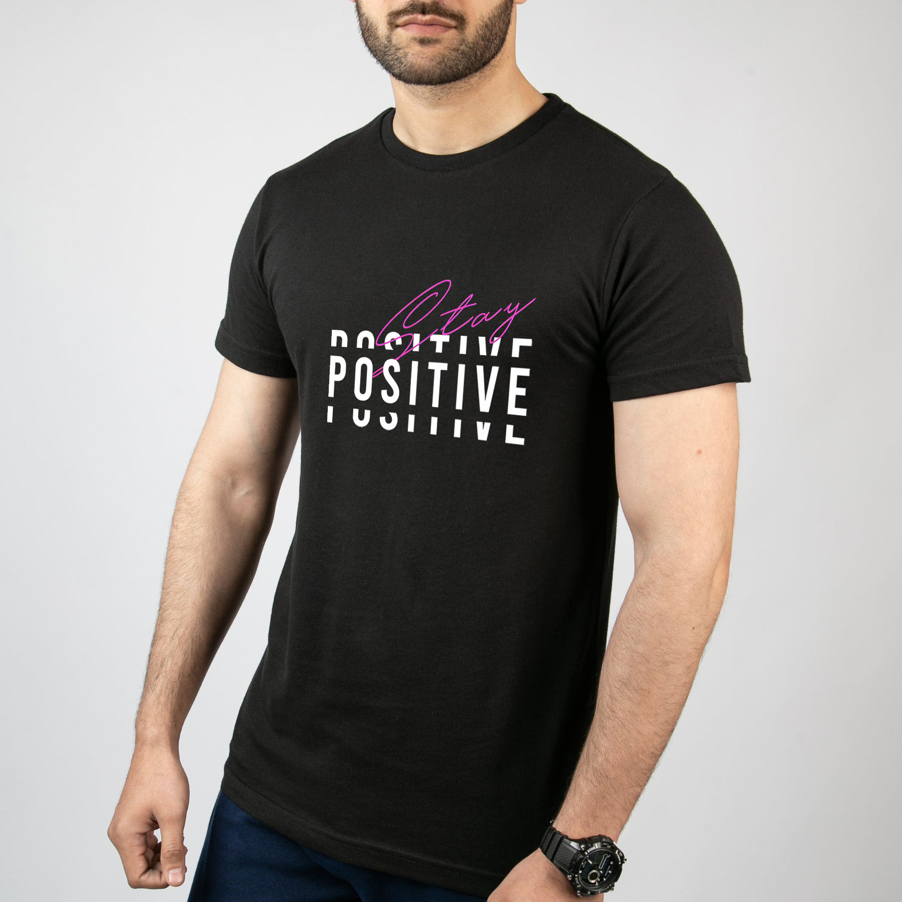 تی شرت آستین کوتاه مردانه مدل نوشنه Stay Positive کد T041