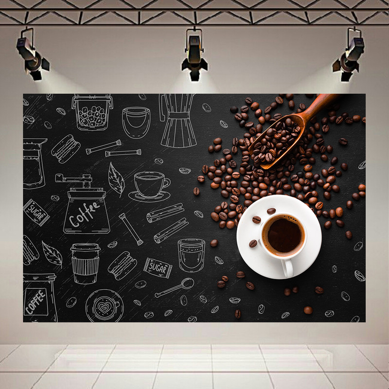 پوستر بک لایت طرح قهوه مدل دانه ها و شماتیک وسایل کافه کد AR30729