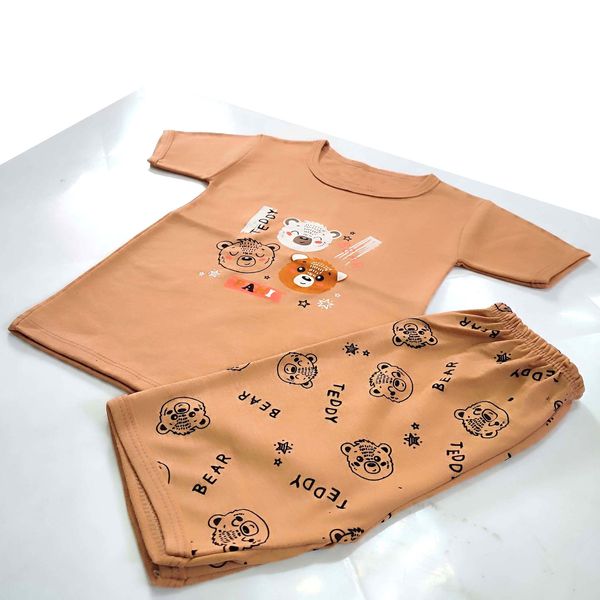 ست تی شرت و شلوارک پسرانه مدل کله خرس کد 3936 رنگ نسکافه ای