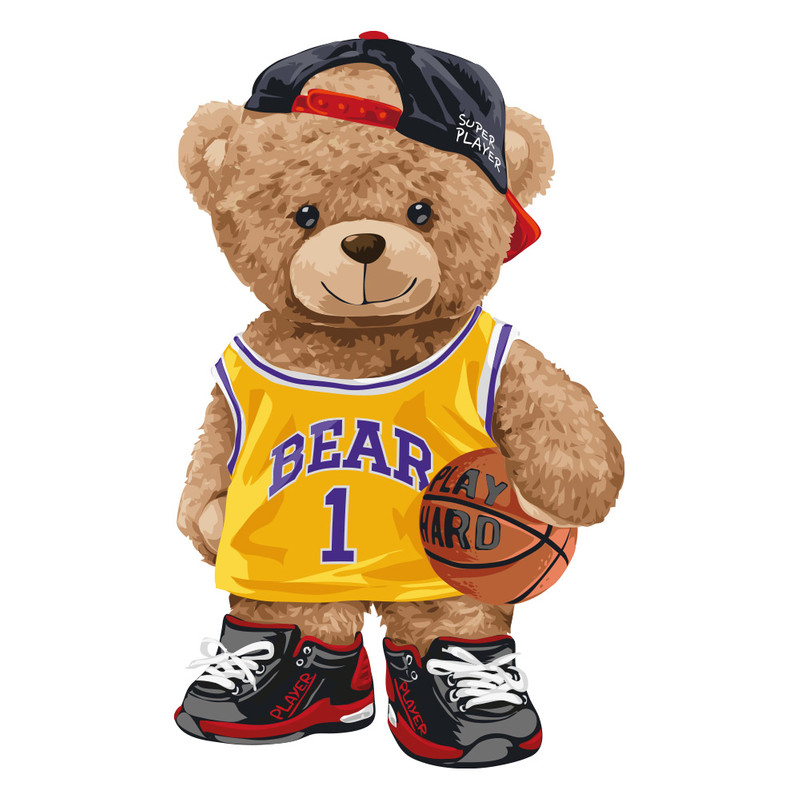 استیکر دیواری کودک گراسیپا مدل خرس تدی عاشق بسکتبال کد 125