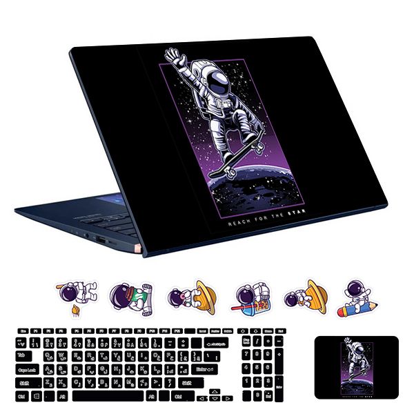 استیکر لپ تاپ توییجین و موییجین طرح astronaut کد 35 مناسب برای لپ تاپ 15.6 اینچ به همراه برچسب حروف فارسی کیبورد