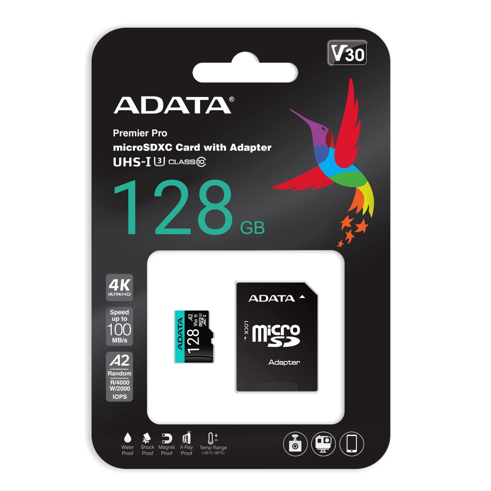 کارت حافظه microSDXC ای دیتا مدل Premier کلاس 10 استاندارد UHS-I U3سرعت 100MBps ظرفیت 128 گیگابایت به همراه آداپتور