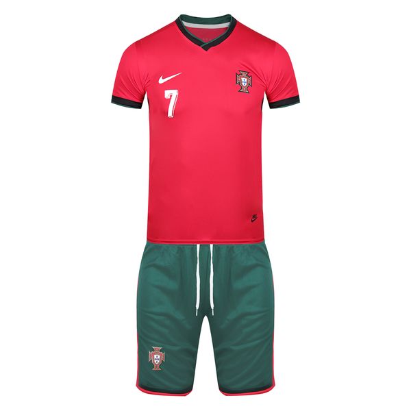 ست تی شرت و شلوارک ورزشی پسرانه مدل تیم ملی پرتغال رونالدو یورو 2024