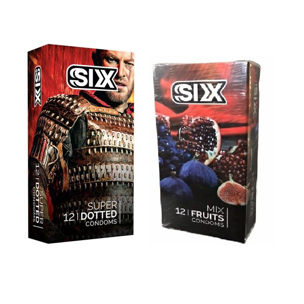 کاندوم سیکس مدل superdotted بسته 12 عددی به همراه کاندوم سیکس مدل Mix Fruits بسته 12 عددی
