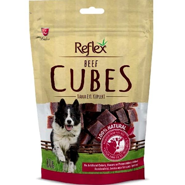 غذای تشویقی سگ رفلکس مدل beef cubes وزن 80 گرم