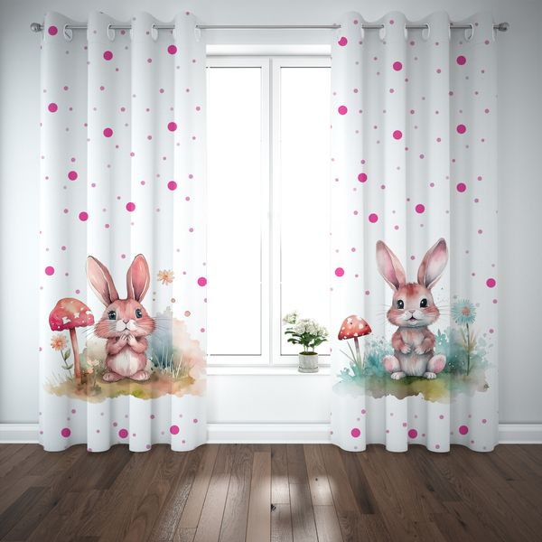پرده مدل اتاق کودک طرح دخترانه خرگوش سایز 140x280 سانتی متر 