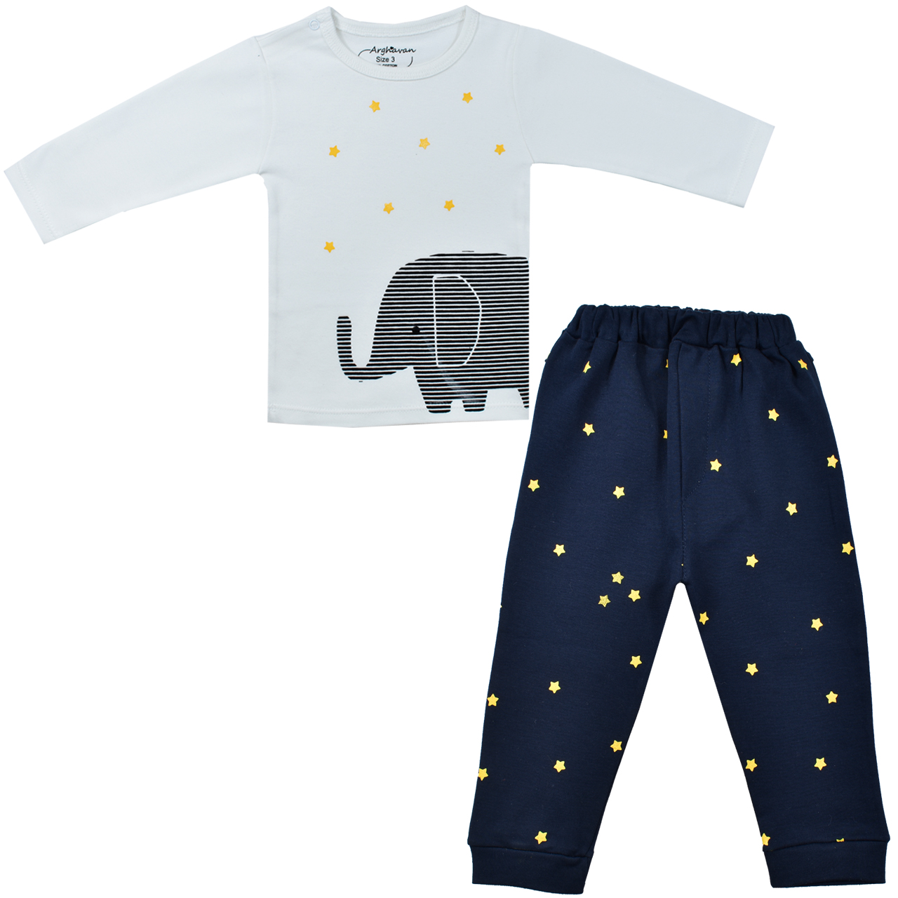 ست تی شرت و شلوار نوزادی مدل ارغوان فیل و ستاره