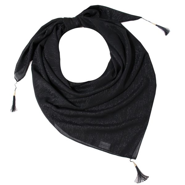 روسری زنانه مدل حریر لمه دار ساده منگوله دار کد 6010