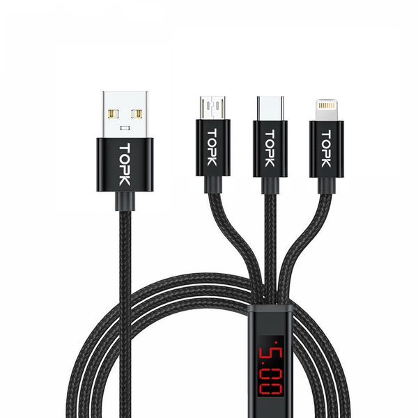 کابل تبدیل USB به MicroUSB/ لایتنینگ/ USB-C تاپکی مدل AC36 طول 1 متر