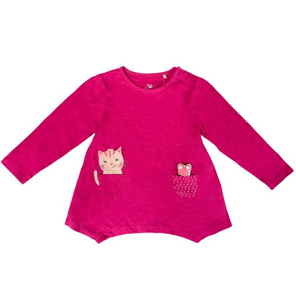تی شرت آستین بلند نوزادی توپومینی مدل 376617 موش و گربه رنگ سرخابی