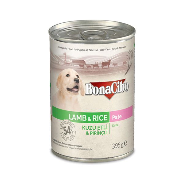  کنسرو غذای توله سگ بوناسیبو مدل Lamb and Rice وزن 395 گرم