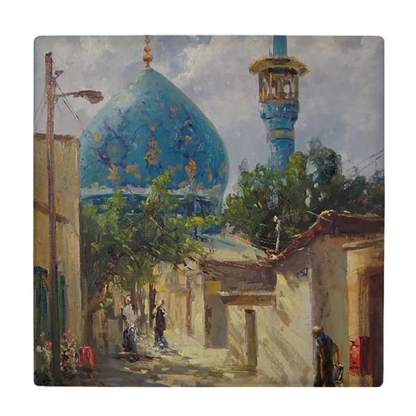 کاشی کارنیلا طرح محله و مسجد سنتی ایرانی مدل لوحی کد klh2409 
