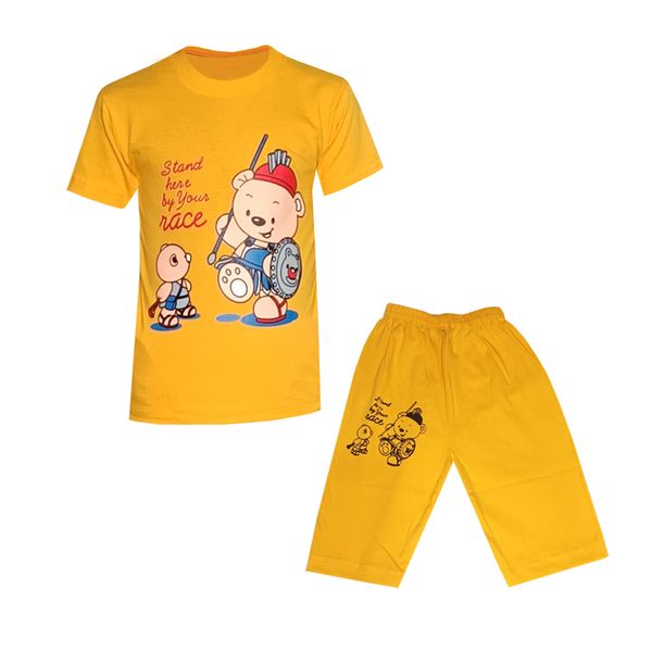 ست تی شرت و شلوارک پسرانه مدل پسر جنگجو کد S-YEL رنگ زرد