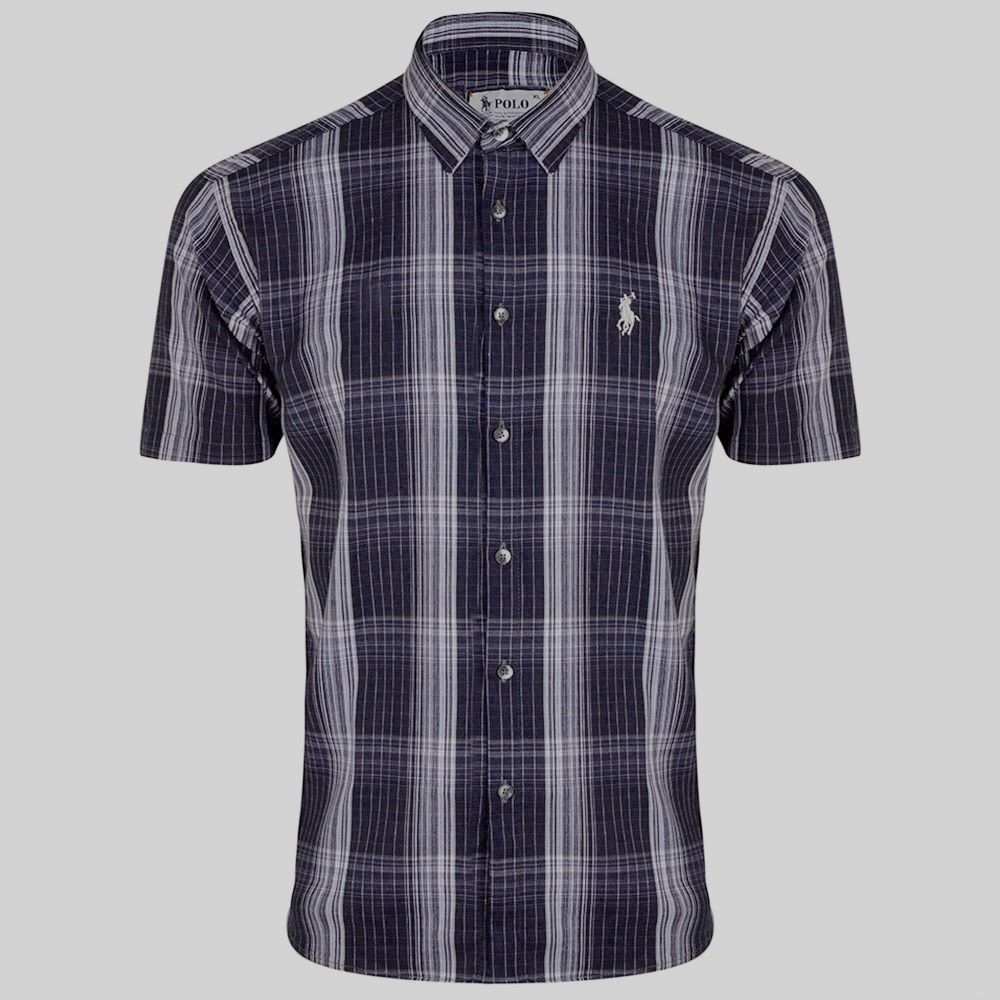پیراهن آستین کوتاه مردانه مدل نخ پنبه چهارخانه کد 329003052  رنگ آبی نفتی