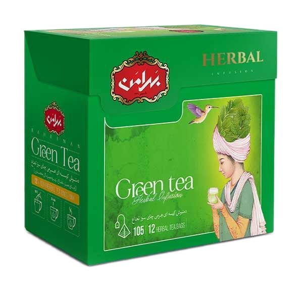 دمنوش چای سبز نعناع بهرامن بسته 12 عددی