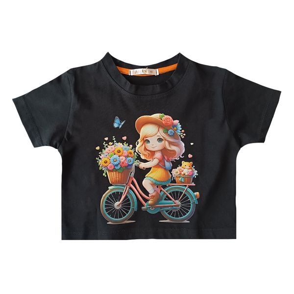 تی شرت آستین کوتاه دخترانه مدل دختر دوچرخه سوار