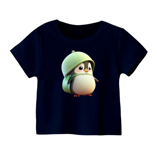 تی شرت آستین کوتاه بچگانه مدل پنگوئن کد ۱۳ رنگ سورمه ای