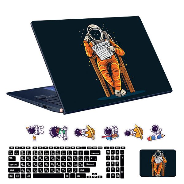 استیکر لپ تاپ توییجین و موییجین طرح astronaut کد 32 مناسب برای لپ تاپ 15.6 اینچ به همراه برچسب حروف فارسی کیبورد
