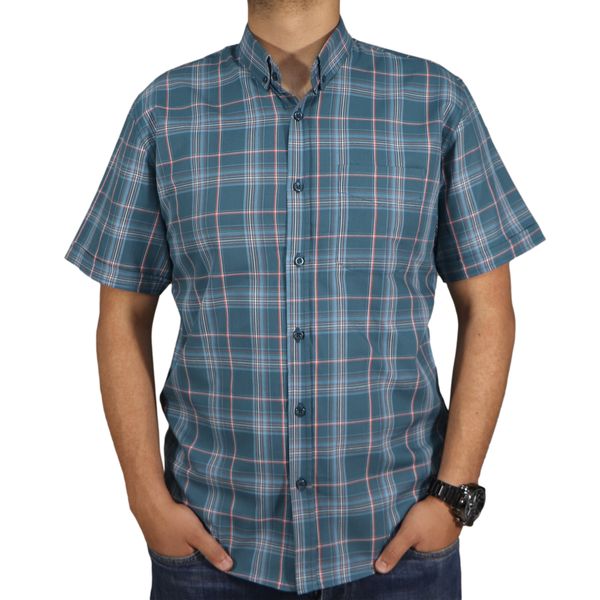 پیراهن آستین کوتاه مردانه مدل نخی چهارخونه کد 33077 رنگ سبز