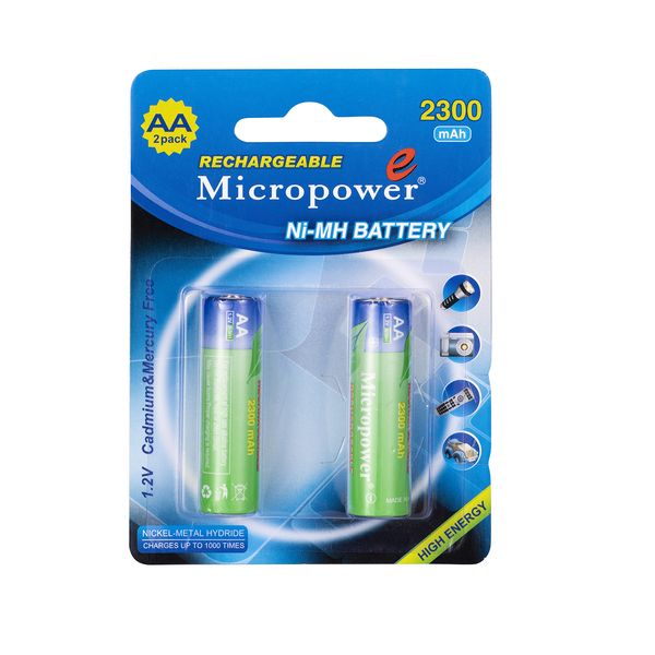 باتری قلمی قابل شارژ میکروپاور مدل NiMH 2300 بسته 2 عددی