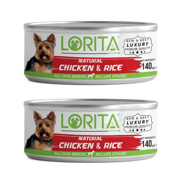 کنسرو غذای سگ لوریتا مدل NATURAL CHICKEN &amp; RICE وزن 140 گرم مجموعه 2 عددی