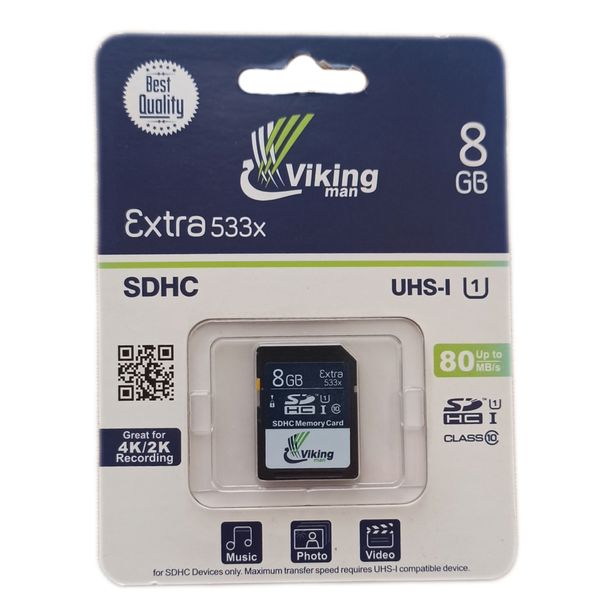 کارت حافظه  SDHC ویکینگ مدل Extra 533x کلاس 10 استاندارد UHS-1 سرعت 80MBps ظرفیت 8 گیگابایت