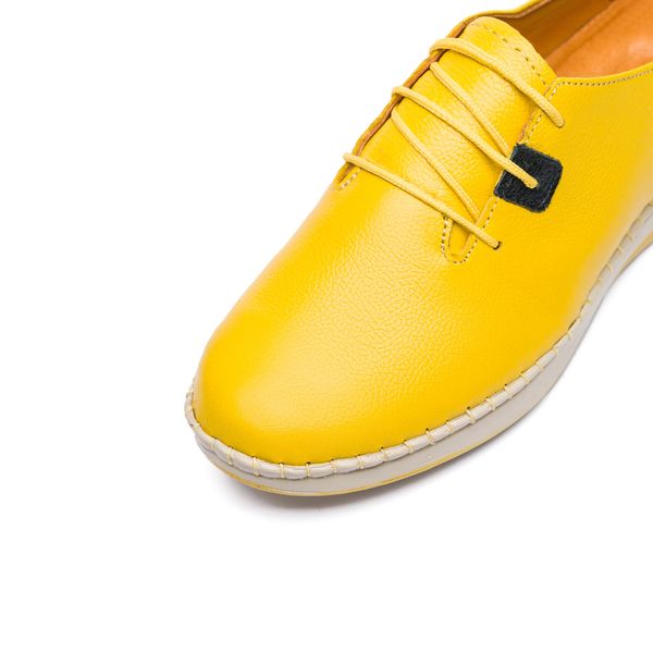 کفش طبی زنانه مدل آنیس بندی تمام چرم رنگ زرد