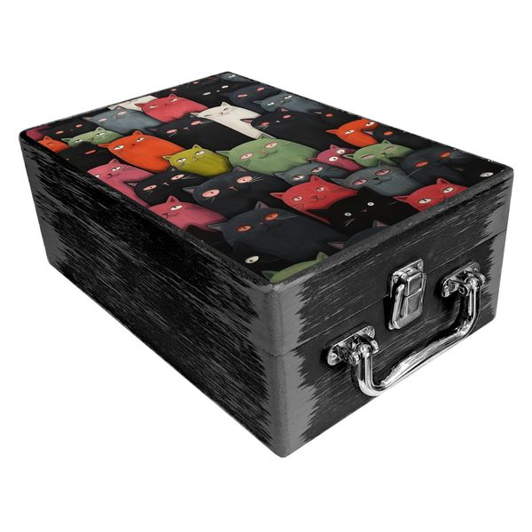 جعبه هدیه چوبی مدل چمدان طرح گربه رنگی کد WS769