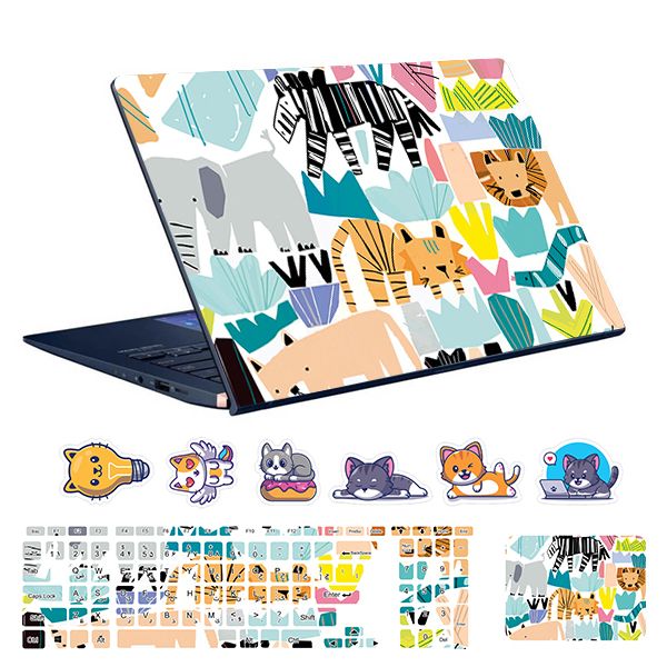 استیکر لپ تاپ توییجین و موییجین طرح حیوانات کد 30 مناسب برای لپ تاپ 15.6 اینچ به همراه برچسب حروف فارسی کیبورد
