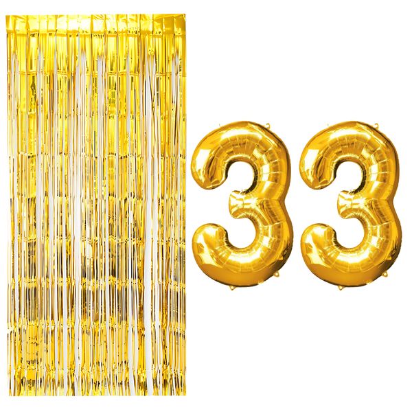 بادکنک فویلی مسترتم طرح عدد 33 به همراه پرده تزئینی بسته 3 عددی