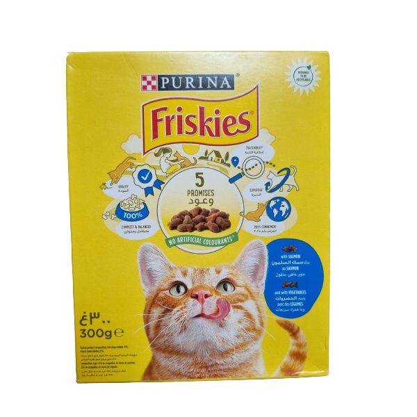 غذای خشک گربه فریسکیز مدل ماهی سالمون و سبزیجات وزن 300 گرم