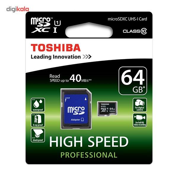 کارت حافظه توشیبا مدل High Speed Professional کلاس 10 استاندارد UHS-I U1 سرعت 40MBps به همراه آداپتور SD ظرفیت 64 گیگابایت