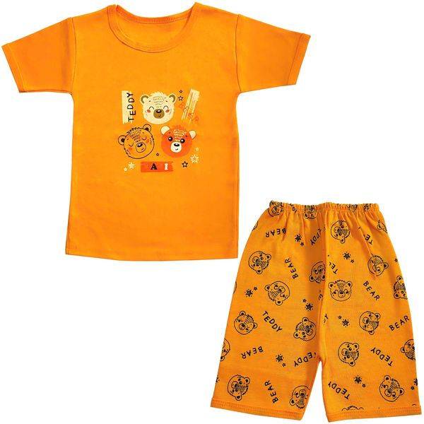 ست تی شرت و شلوارک نوزادی مدل کله خرس کد 3939 رنگ نارنجی