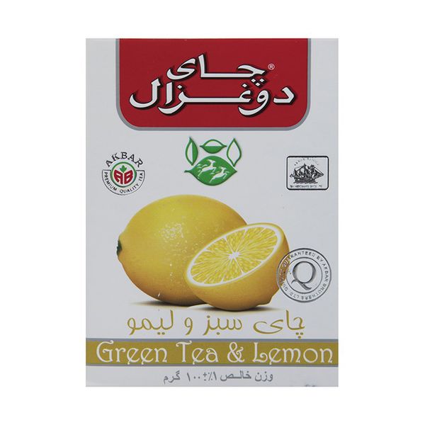 چای سبز دو غزال با طعم لیمو بسته 100 گرمی