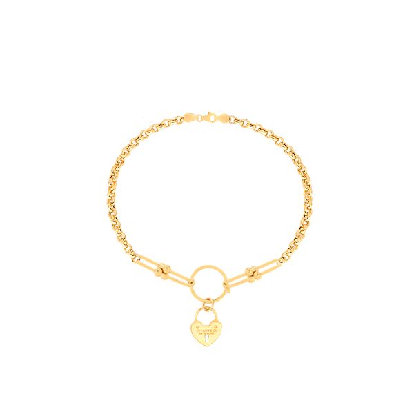 دستبند طلا 18 عیار زنانه ماوی گالری مدل رولو و تیفانی آویز قلب 1