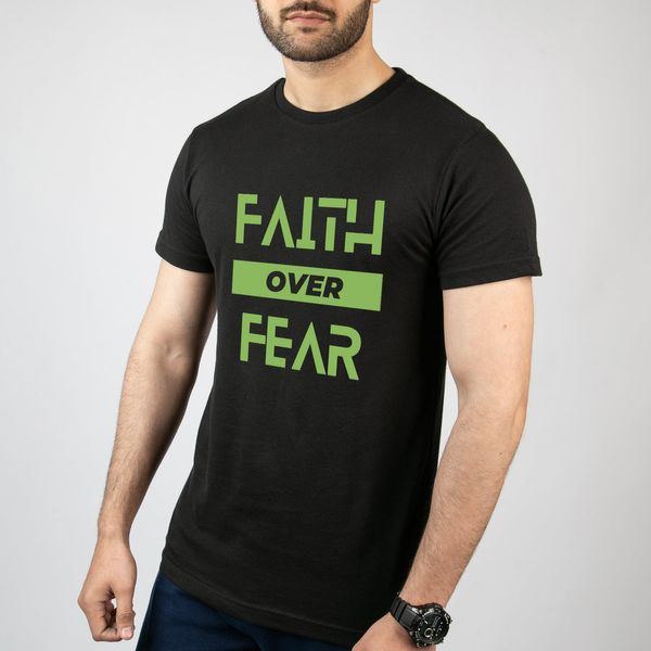 تی شرت آستین کوتاه مردانه مدل نوشته Faith Over Fear کد T017