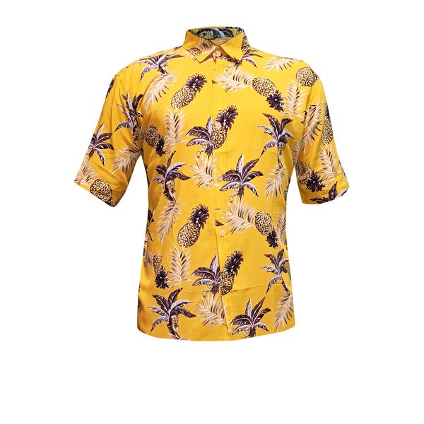 پیراهن آستین کوتاه مردانه مدل هاوایی آناناسی کد Anna رنگ زرد