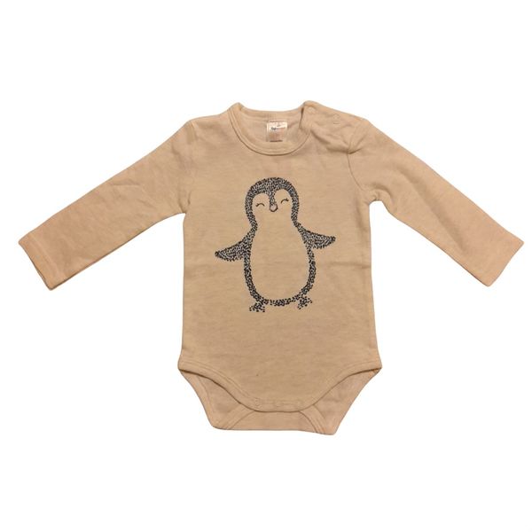 بادی آستین بلند نوزادی توپومینی مدل پنگوئن رنگ کرم