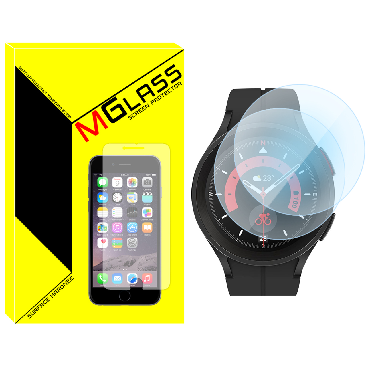 محافظ صفحه نمایش شیشه‌ای ام‌گلس مدل Glass-MG مناسب برای ساعت هوشمند سامسونگ Galaxy Watch 5 Pro بسته دو عددی