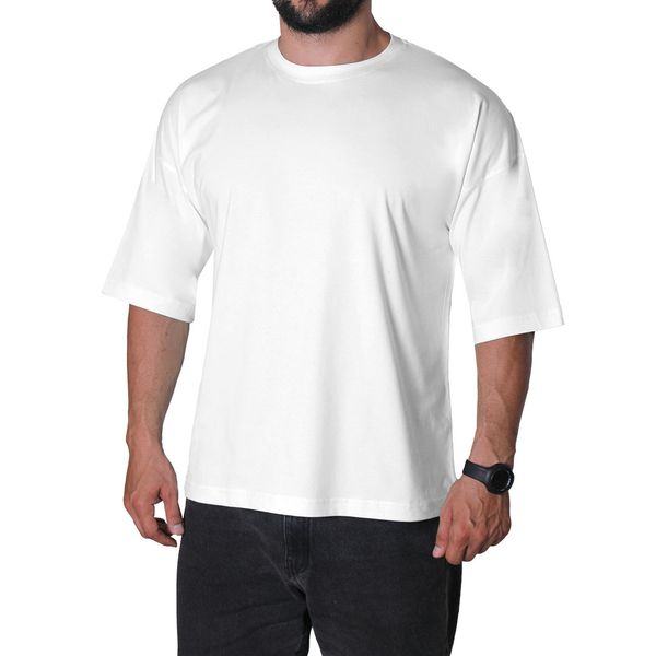 تی شرت اورسایز آستین کوتاه  مردانه مدل باکسی رنگ سفید