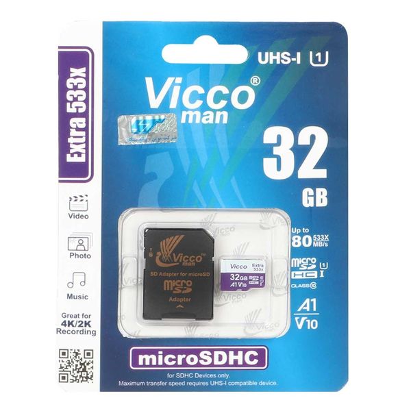 کارت حافظه microSDHC ویکومن مدل Extre 533X کلاس 10 استاندارد UHS-I U1 سرعت 80MBps ظرفیت 32 گیگابایت